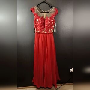 May Queen Red and Cream Prom Dress